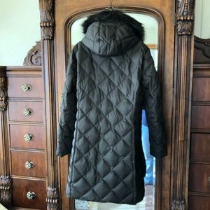Women's long, Olive Green down puffer coat LG